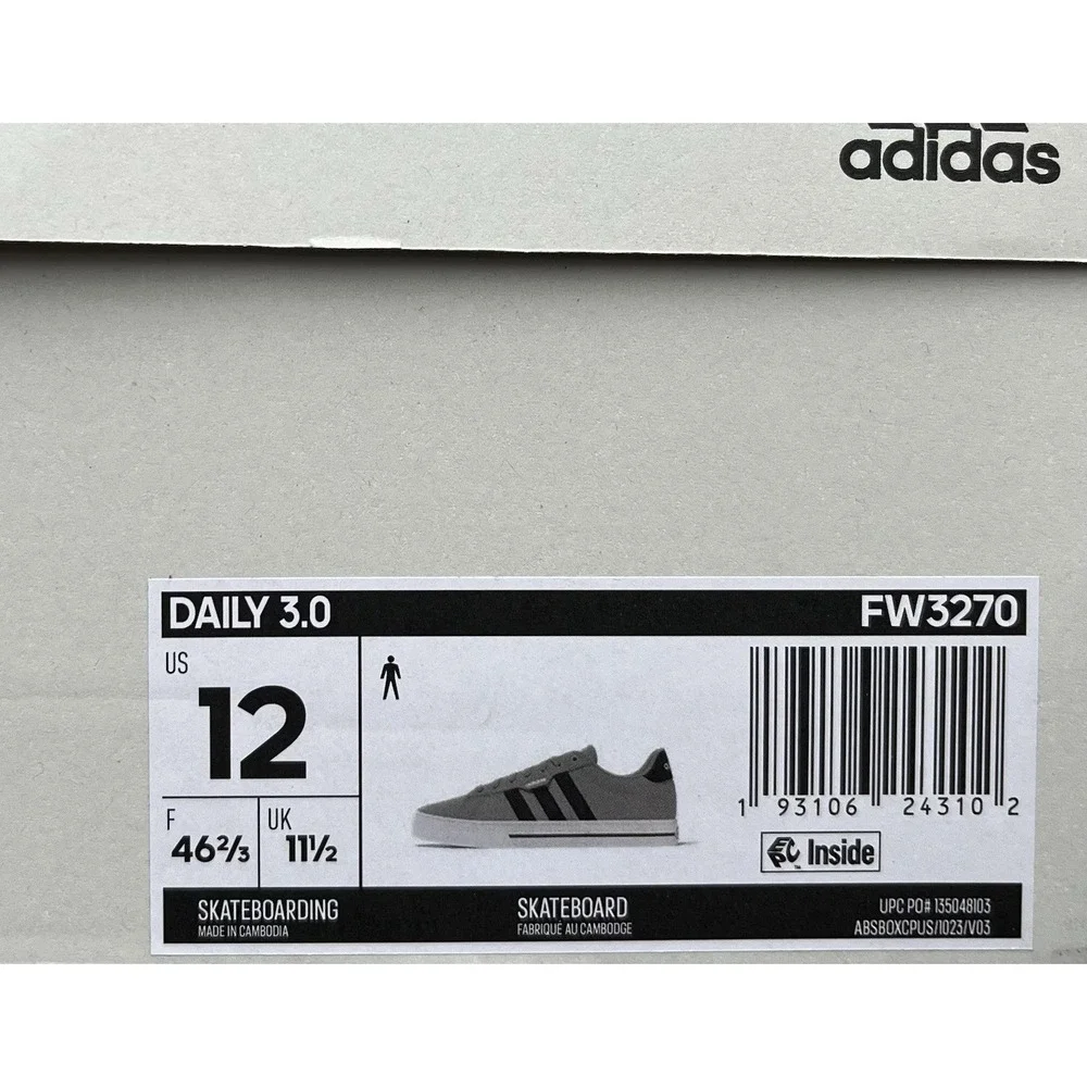 adidas Men's Daily 3.0 Canvas Skate Sneakers Size 12‎ Gray/Black Casual Shoes
